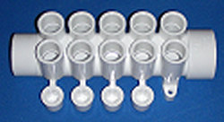672-4630 10port manifold 1½” x 10 (1/2” ports) - PVC-