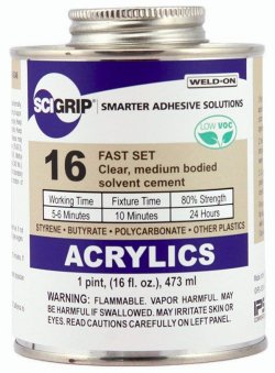 SciGrip #16 Pint. Used for gluing Acrylic to PVC, ABS, Poly, Butyr - Clear-Acrylic-Cement-Glue