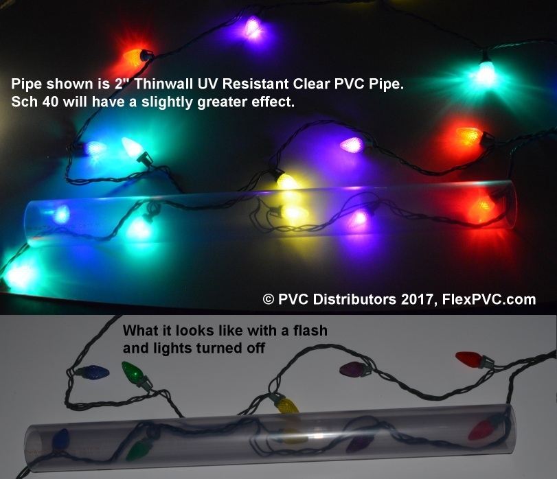 The effect of the blue tinting on light transmission and color for clear PVC pipe.